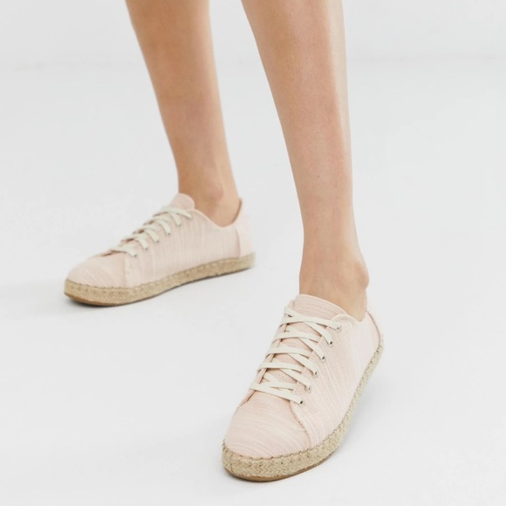Toms Linen Espadrille Pink Lace Up Sneakers Size 6 - Picture 2 of 13